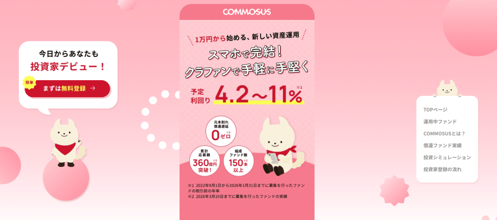 COMMOSUSは予定利回り年4〜11%と高い